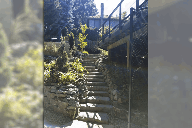 Stone edged stairway.