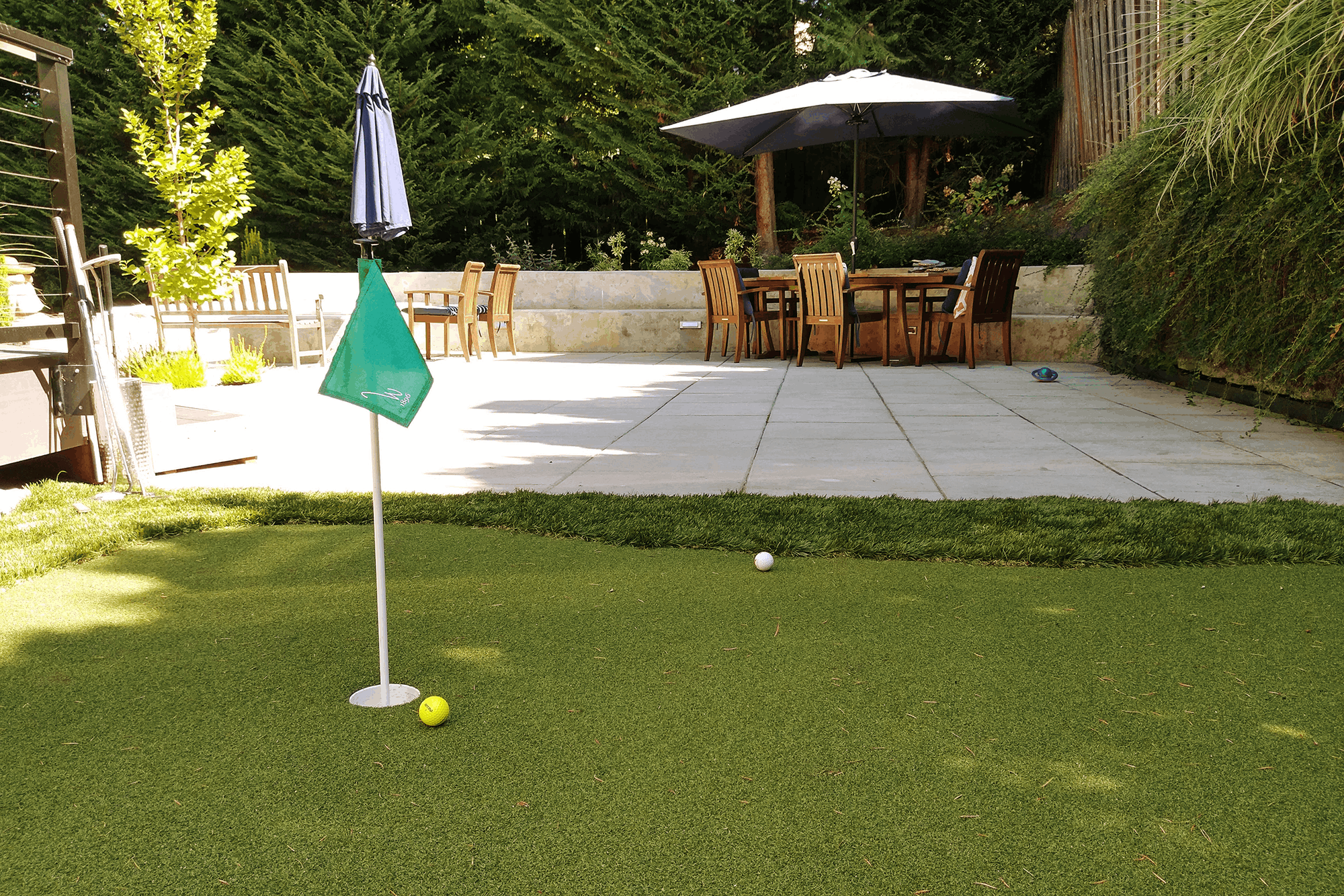 Create a synthetic putting green just outside your door.