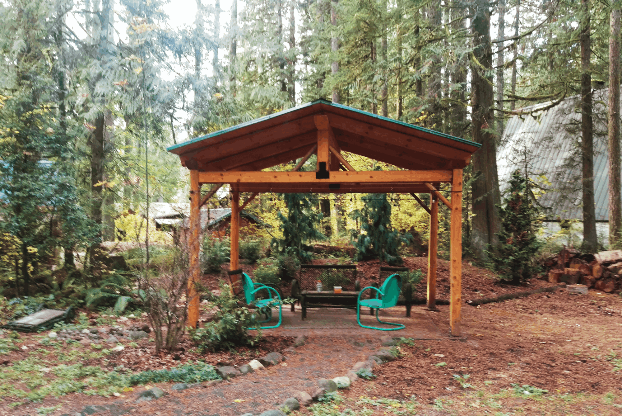 You can see the forest and the trees through this beautiful outdoor shelter.